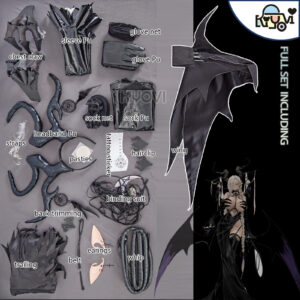 Azur Lane IJN Owari cosplay: hollowed-back dress, devil horns, bendable wire wings, chest claw props, leather whip and EVA back decoration
