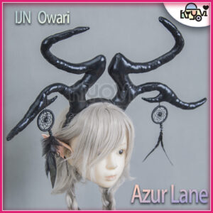 Azur Lane IJN Owari cosplay: hollowed-back dress, devil horns, bendable wire wings, chest claw props, leather whip and EVA back decoration