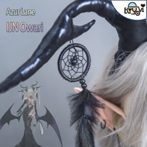 Azur Lane IJN Owari cosplay: hollowed-back dress, devil horns, bendable wire wings, chest claw props, leather whip and EVA back decoration