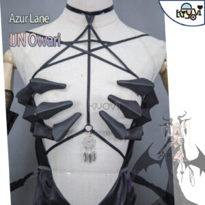 Azur Lane IJN Owari cosplay: hollowed-back dress, devil horns, bendable wire wings, chest claw props, leather whip and EVA back decoration