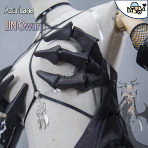 Azur Lane IJN Owari cosplay: hollowed-back dress, devil horns, bendable wire wings, chest claw props, leather whip and EVA back decoration