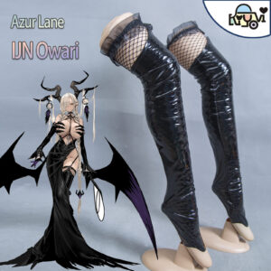 Azur Lane IJN Owari cosplay: hollowed-back dress, devil horns, bendable wire wings, chest claw props, leather whip and EVA back decoration
