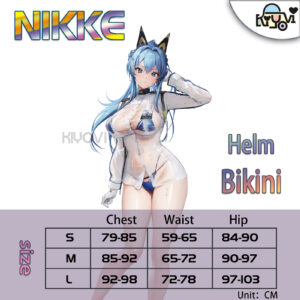 Goddess of Victory: Nikke Helm swimsuit cosplay: transparent outer jacket, bikini set with belt, character headpiece and gloves