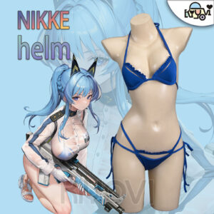 Goddess of Victory: Nikke Helm swimsuit cosplay: transparent outer jacket, bikini set with belt, character headpiece and gloves