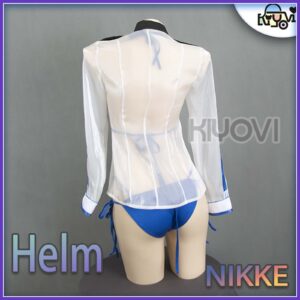 Goddess of Victory: Nikke Helm swimsuit cosplay: transparent outer jacket, bikini set with belt, character headpiece and gloves