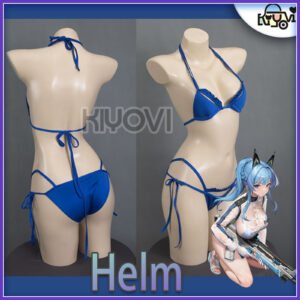 Goddess of Victory: Nikke Helm swimsuit cosplay: transparent outer jacket, bikini set with belt, character headpiece and gloves