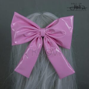 @princess_ailish NieR 2B cosplay: pink-white open-chest bodysuit, thigh bows, black strap accents and statement bow headpiece