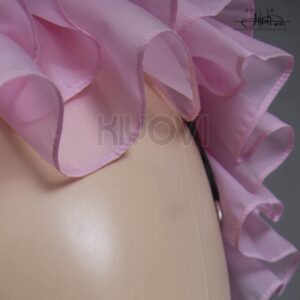 @princess_ailish NieR 2B cosplay: pink-white open-chest bodysuit, thigh bows, black strap accents and statement bow headpiece