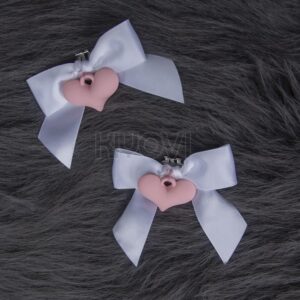 @princess_ailish NieR 2B cosplay: pink-white open-chest bodysuit, thigh bows, black strap accents and statement bow headpiece