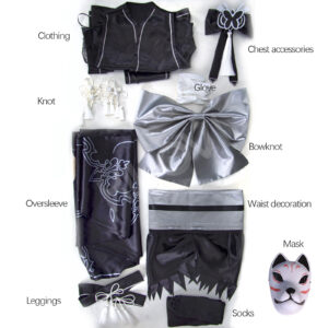 NieR Automata x Nikke 2B cosplay: bridal satin kimono, printed patterns, handmade mask, thigh-high stockings and YoRHa accessories