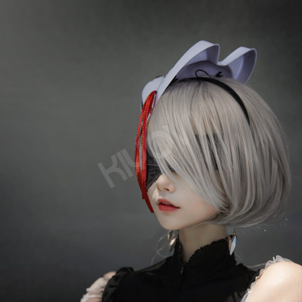 2B YoRHa Uniform, NieR:Automata x Nikke Cosplay Outfit, Bridal Satin Kimono Design, Mask, Blindfold, Thigh-High Stockings & Accessories - Image 3