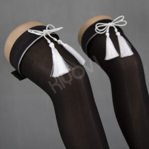NieR Automata x Nikke 2B cosplay: bridal satin kimono, printed patterns, handmade mask, thigh-high stockings and YoRHa accessories