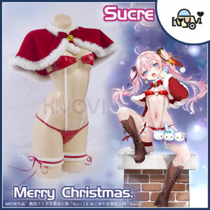 Native Nekometaru Sucre original character cosplay: red velvet lingerie, PU accessories, holiday hat and stocking bands