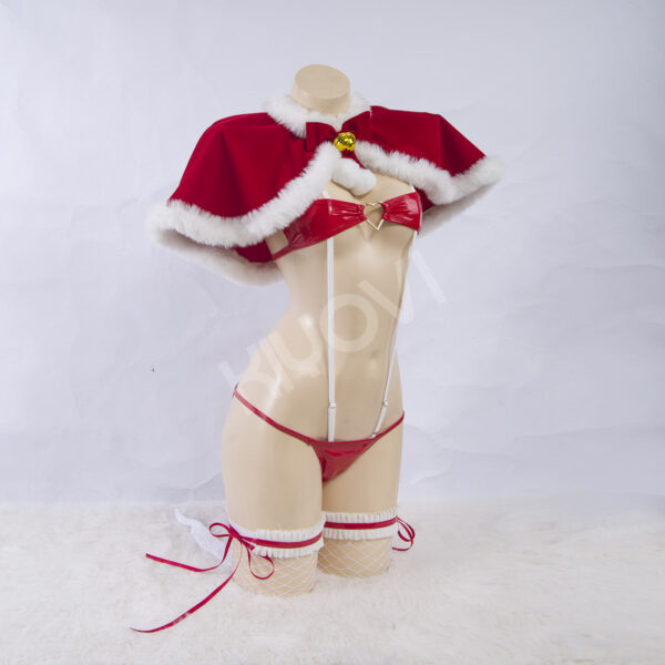 Nekometaru Sucre Original Character Set, Christmas Lingerie with Velvet & PU Materials, Red Bra, Panties, Stockings & Accessories - Image 5