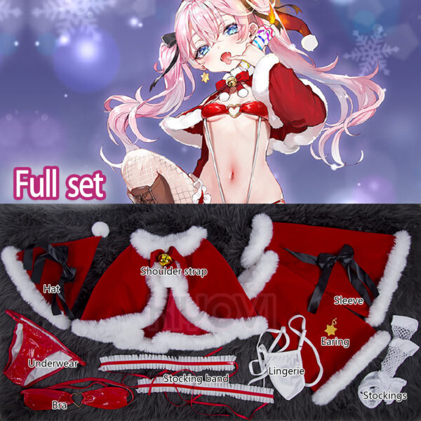 Nekometaru Sucre Original Character Set, Christmas Lingerie with Velvet & PU Materials, Red Bra, Panties, Stockings & Accessories - Image 3