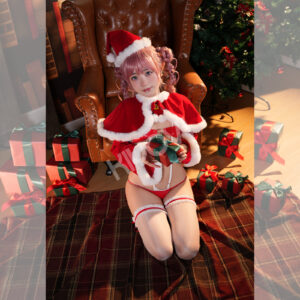 Native Nekometaru Sucre original character cosplay: red velvet lingerie, PU accessories, holiday hat and stocking bands