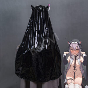 @ao_kotohad Cat Nun cosplay: black PU bodysuit, removable nun cloak, thigh-high stockings, and bow headpieces