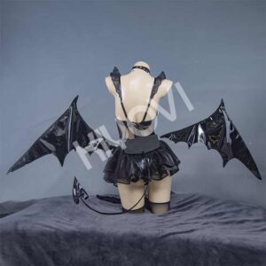 Azur Lane Halloween lolita cosplay outfit with glossy black PU bodysuit