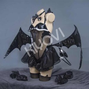 Azur Lane Halloween lolita cosplay outfit with glossy black PU bodysuit