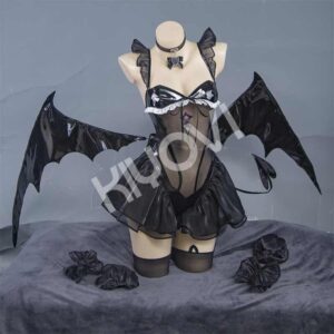 Azur Lane Halloween lolita cosplay outfit with glossy black PU bodysuit