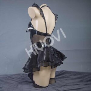 Azur Lane Halloween lolita cosplay outfit with glossy black PU bodysuit