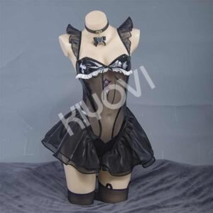 Azur Lane Halloween lolita cosplay outfit with glossy black PU bodysuit