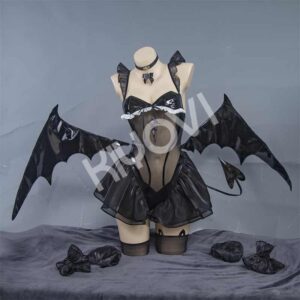 Azur Lane Halloween lolita cosplay outfit with glossy black PU bodysuit