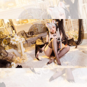 Azur Lane Halloween lolita cosplay outfit with glossy black PU bodysuit