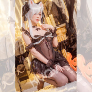 Azur Lane Halloween lolita cosplay outfit with glossy black PU bodysuit