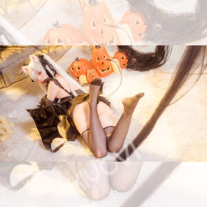 Azur Lane Halloween lolita cosplay outfit with glossy black PU bodysuit