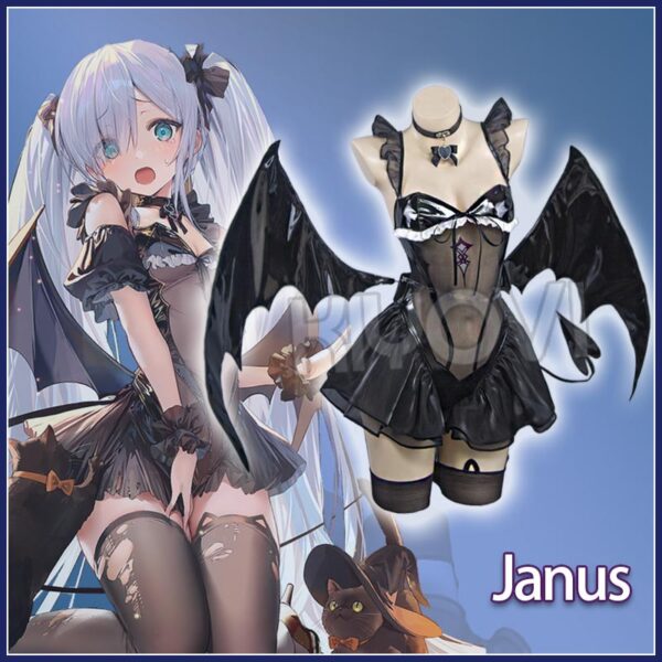 Azur Lane Halloween Yanus Cosplay Outfit – Cute & Playful Lolita Costume with PU Bodysuit, Cat Ears, Lace Stockings & Detachable Wings