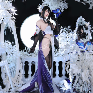 Azur Lane Zhen Hai cosplay: black lace lingerie, high-slit cheongsam skirt, laser-engraved EVA accessories and traditional Chinese elements