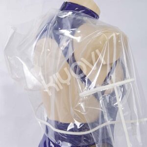 SAGE Astrum Design cosplay: blue PU bodysuit, transparent TPU jacket, lace tights and futuristic mask