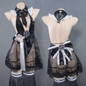 NieR Automata 2B crossover cosplay: Stellar Blade glossy bodysuit, gauze skirt, back bowknot and battle accessories