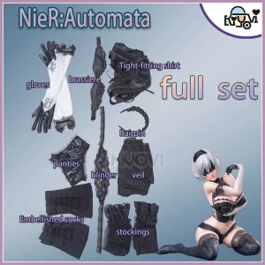 3D Rendered Model of 2B's Costume from NieR:Automata, Showcasing Veil, Gloves, and Back Details (1600px High-Resolution)