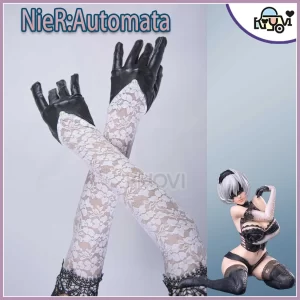 3D Rendered Model of 2B's Costume from NieR:Automata, Showcasing Veil, Gloves, and Back Details (1600px High-Resolution)