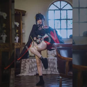 Yor Forger cosplay set with fishnet bodysuit, kimono robe, and tabi socks - @DISHWASHER1910 SPY x FAMILY fan-art costume