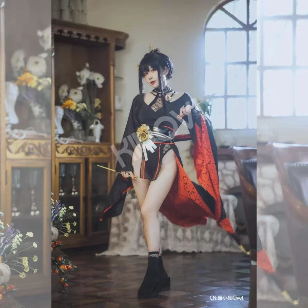 SPY x FAMILY Yor Forger Cosplay Set - Fishnet Bodysuit, Obi Belt, Floral Accessories by @DISHWASHER1910 - Image 4