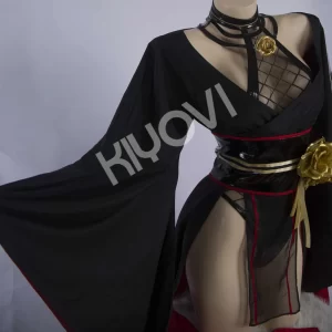Yor Forger cosplay set with fishnet bodysuit, kimono robe, and tabi socks - @DISHWASHER1910 SPY x FAMILY fan-art costume