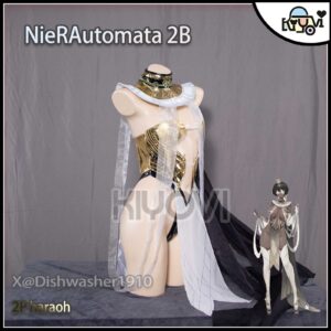 NieR Automata 2B Pharaoh cosplay set with leather corset, detachable collar, and acrylic headpiece - @DISHWASHER1910 fan-art