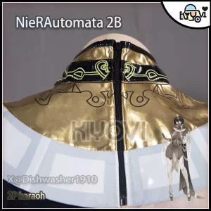 NieR Automata 2B Pharaoh cosplay set with leather corset, detachable collar, and acrylic headpiece - @DISHWASHER1910 fan-art