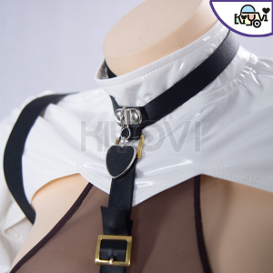 YD's Vampire Mina cosplay: ornate nun headdress, leather restraints, bondage gloves,PU coat, and thigh-high socks - Gothic couple set