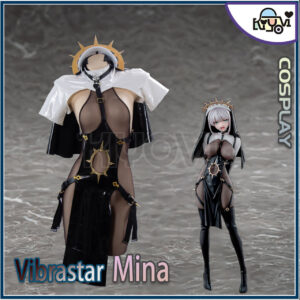 YD's Vampire Mina cosplay: ornate nun headdress, leather restraints, bondage gloves,PU coat, and thigh-high socks - Gothic couple set