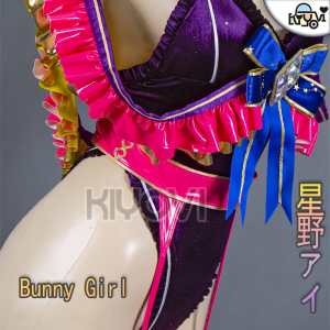 DISHWASHER1910's Hoshino Ai cosplay: bunny ear headband, velvet leotard, Pu stockings, gold shoulder straps and temporary tattoos