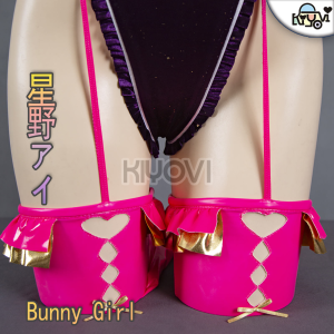 DISHWASHER1910's Hoshino Ai cosplay: bunny ear headband, velvet leotard, Pu stockings, gold shoulder straps and temporary tattoos