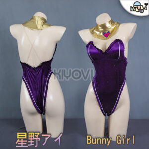 DISHWASHER1910's Hoshino Ai cosplay: bunny ear headband, velvet leotard, Pu stockings, gold shoulder straps and temporary tattoos
