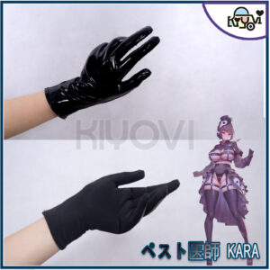 ペスト Doctor KARA 13-piece leather gothic cosplay ensemble by Sueスーエ, hollow bustier cutouts, cross-body straps, feather brooch, and modular pieces.