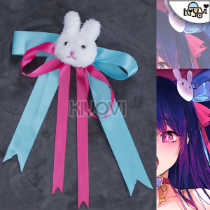 DISHWASHER1910's Hoshino Ai swimsuit: adjustable PU bikini, printed stripe stockings, bunny headband, thigh tattoos and matching gloves