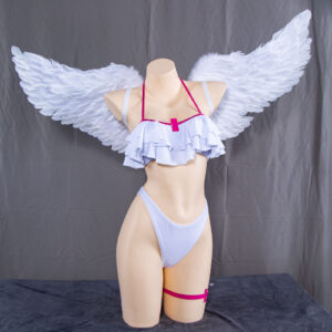 The Lilysa cosplay costume from 2.5 Dimensional Seduction, featuring a light-refractive TPU bustier and skirt, two headpieces, and a large wing accessory.